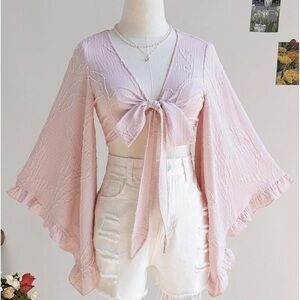 Pink Bell Sleeve Wrap Top